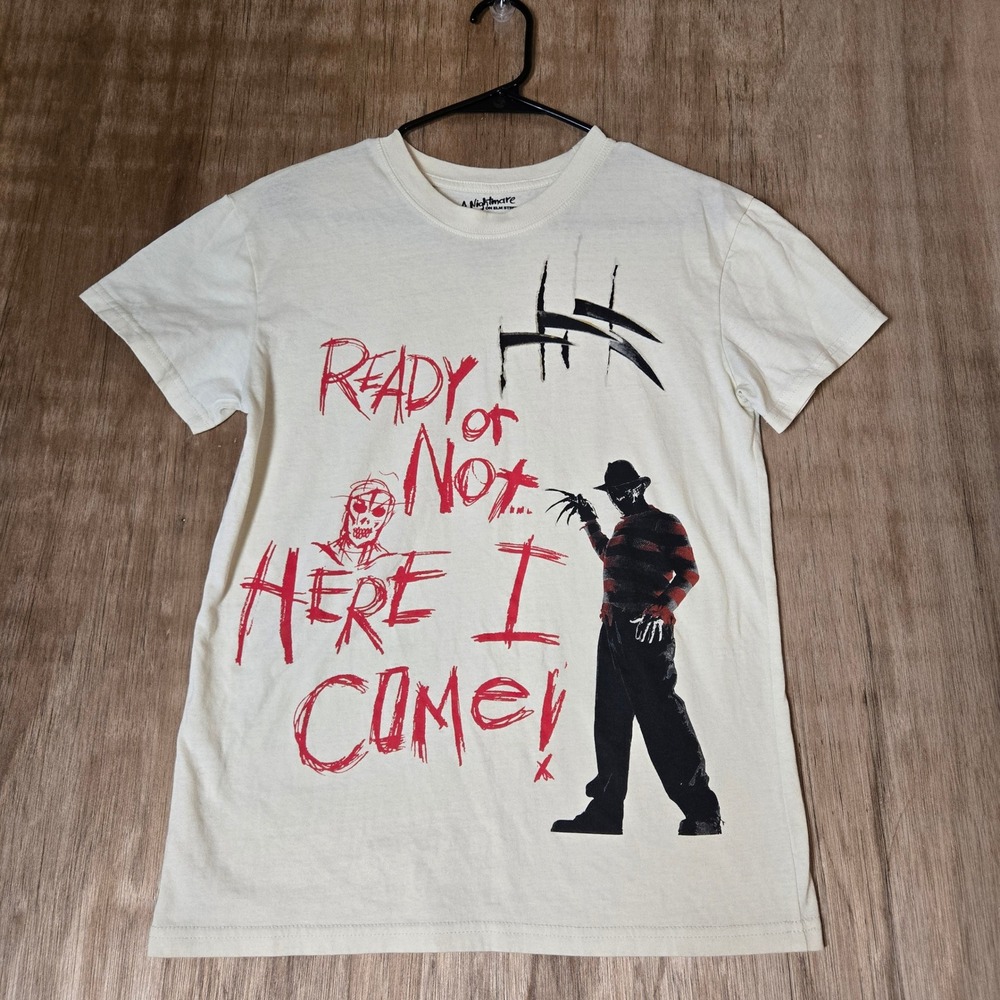 Nightmare on Elm Street Freddy Krueger Horror Movie Graphic T-Shirt Cream Small